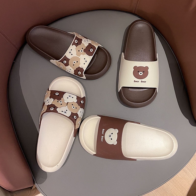 Dép Đi Trong Nhà Đế Mềm Chống Trượt Họa Tiết Gấu Hoạt Hình Dễ Thương Cho Cặp Đôi