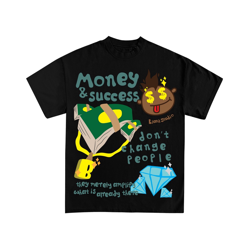 BLANK | Áo Thun Money &amp; Success Tay Lỡ Unisex - Đen/Trắng Cổ Tròn