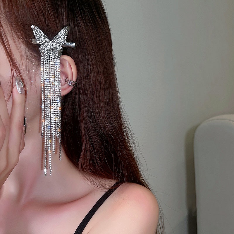Kẹp Tóc Hình Bướm Đính Đá Tua Rua Sang Trọng Chất Lượng Cao