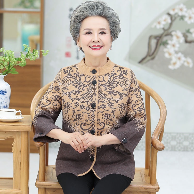Áo khoác mùa thu của mẹ áo len trung niên và cao tuổi phù hợp với phụ nữ bà nội áo len đan áo