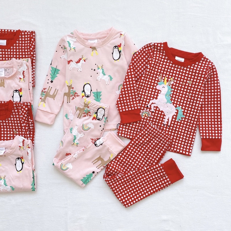 Set 2 bộ cotton dài tay Pony đỏ hồng cho bé gái size từ 10-24 cân