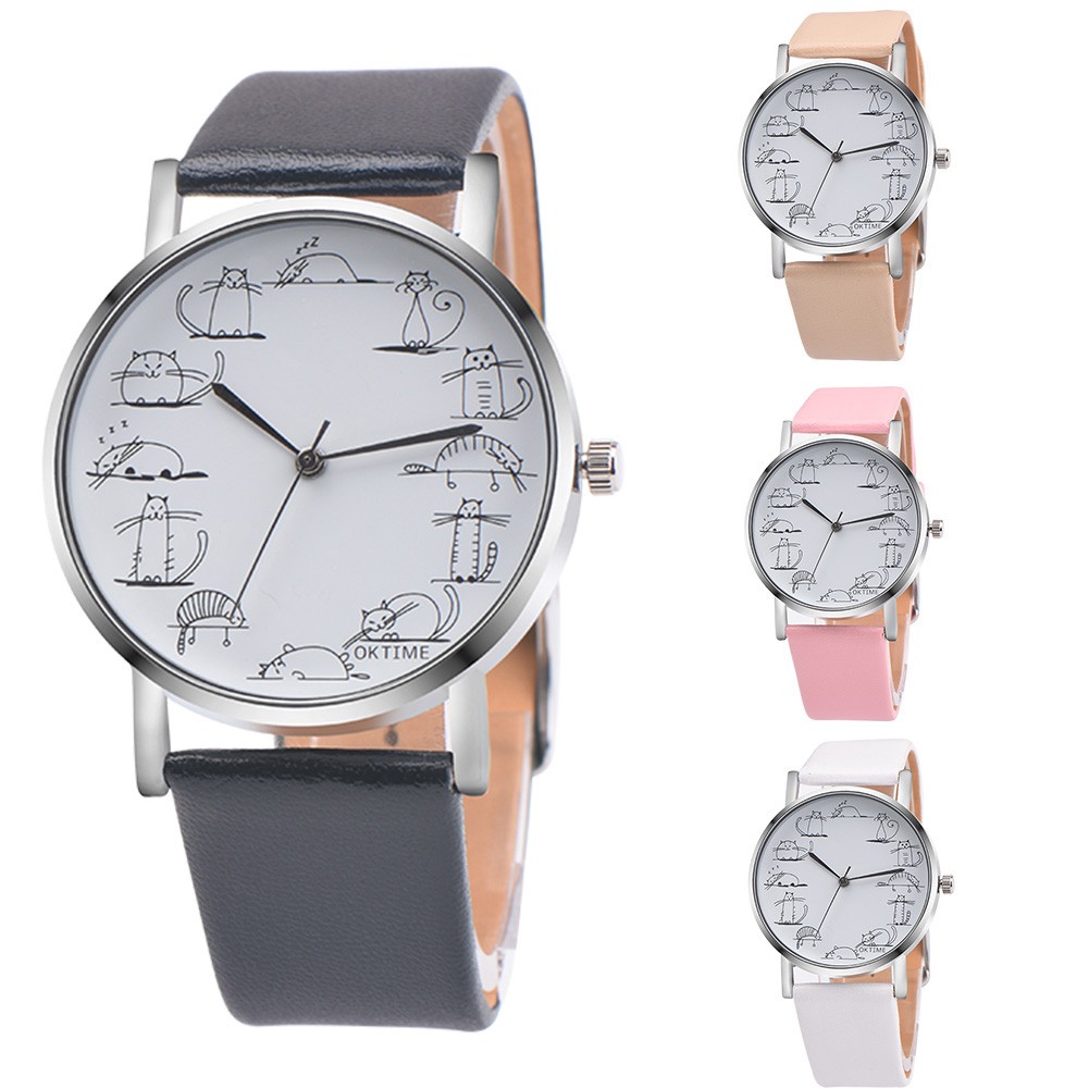 Đồng Hồ Dây Da Giả Mặt Hình Mèo Dễ Thương Cho Nữ | BigBuy360 - bigbuy360.vn