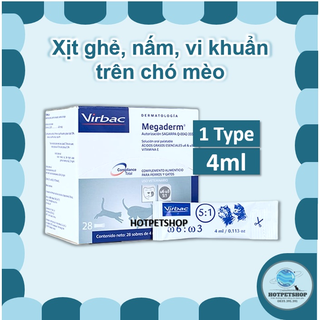MEGADERM Virbac - Gel dinh dưỡng giúp mượt lông, da, giảm ngứa cho thú cưng chó, mèo [Type lẻ 4ml]