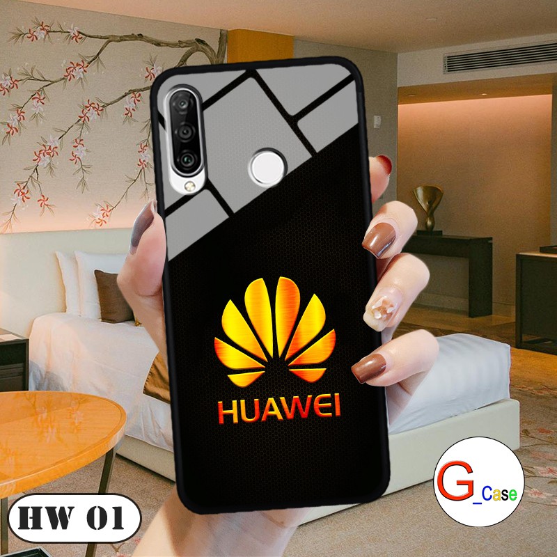 Ốp lưng Huawei P30 Lite-lưng kính in logo hãng điện thoại