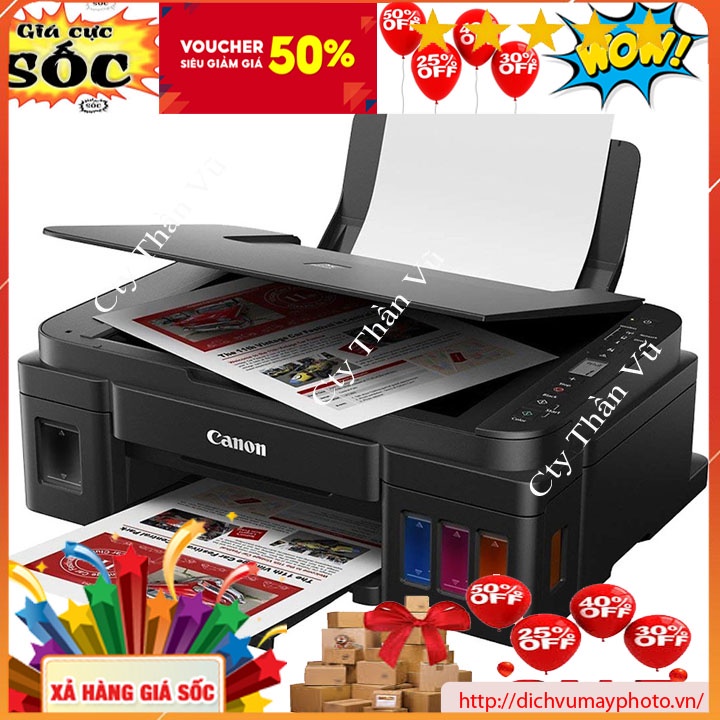 Máy in phun màu đa năng canon G3010 có wifi in 1 mặt đầy đủ photocopy scan in màu in đen trắng hàng mới có BH INECO