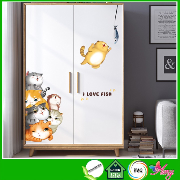 [RẺ VÔ ĐỊCH] Decal dán tường Mèo con dễ thương I love Fish AmyShop