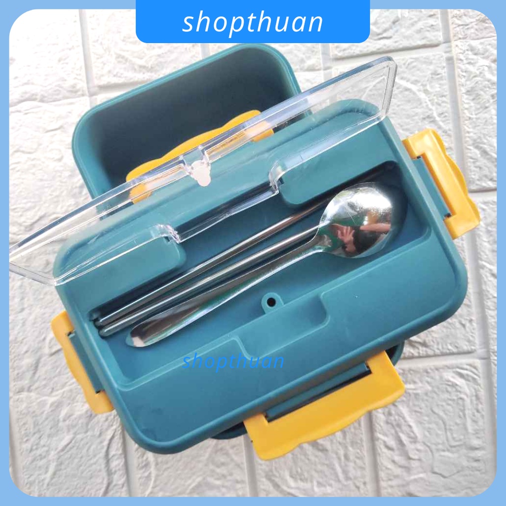 Hộp cơm 3 ngăn có nắp cài kèm muỗng đũa - size 20 x 14 x 7 cm