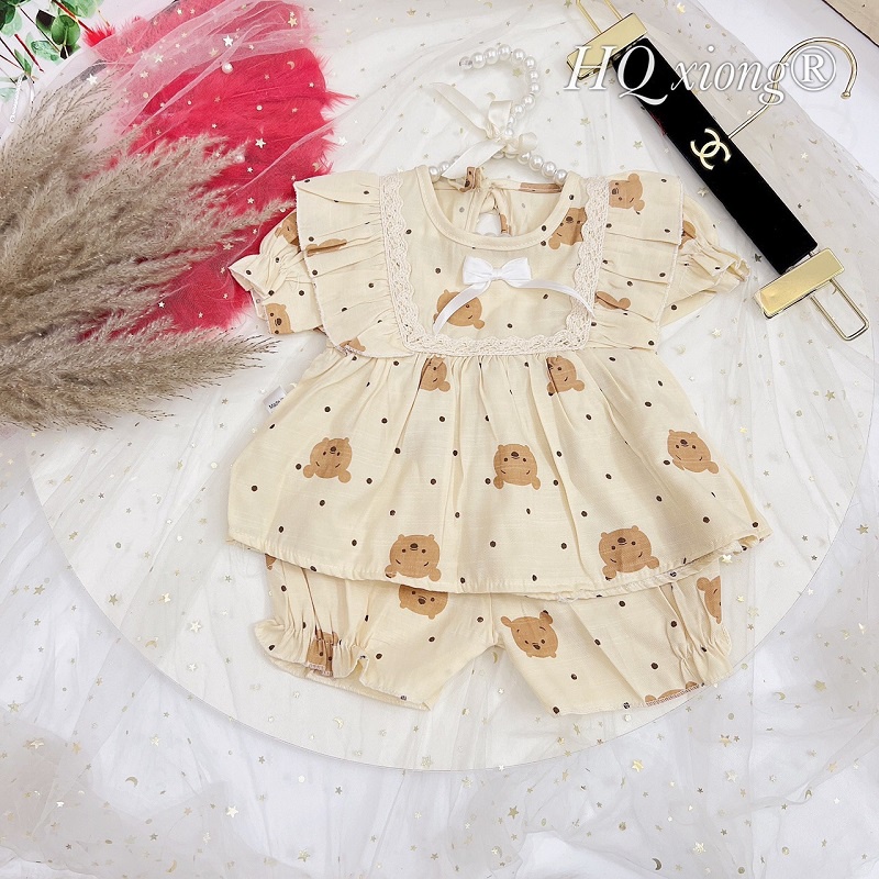 Bộ bé gái Pijama áo bèo quần bồng 3 mầu Hồng, Vàng, Be XHN895