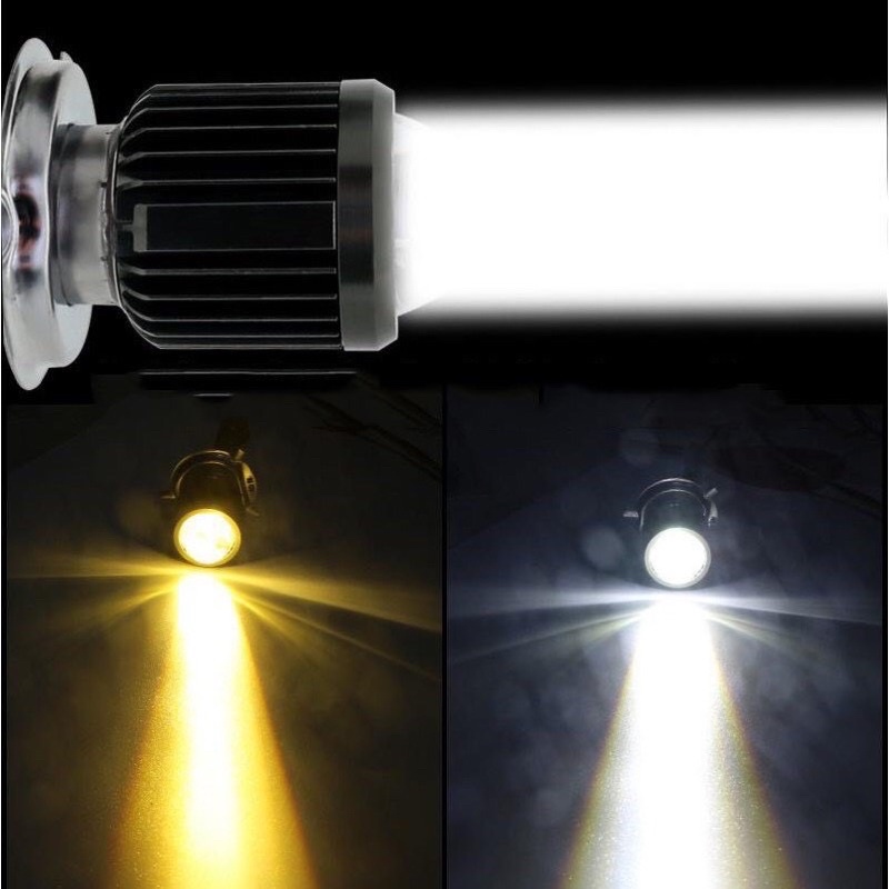 Đèn Pha Led Chân h4 Sáng 2 màu Gắn Xe máy &lt; pha trắng cost vàng &gt;