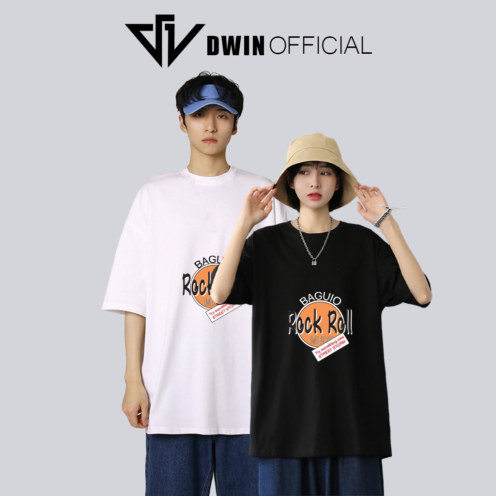 Áo thun unisex chữ rock roll thời trang Dwin basic tee phông trơn nam nữ tay lỡ oversize form rộng