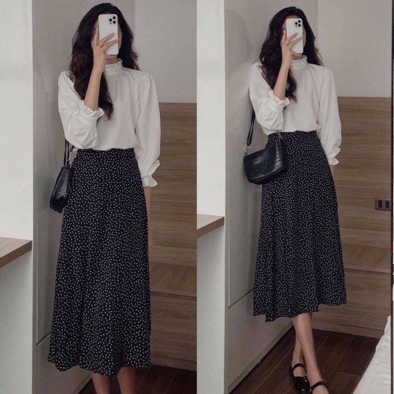 [Ảnh thật/Video] [Ảnh thật/Video]Chân váy chấm bi maxi chữ A lưng cao hoạ tiết chấm bi phong cách cổ điển | BigBuy360 - bigbuy360.vn