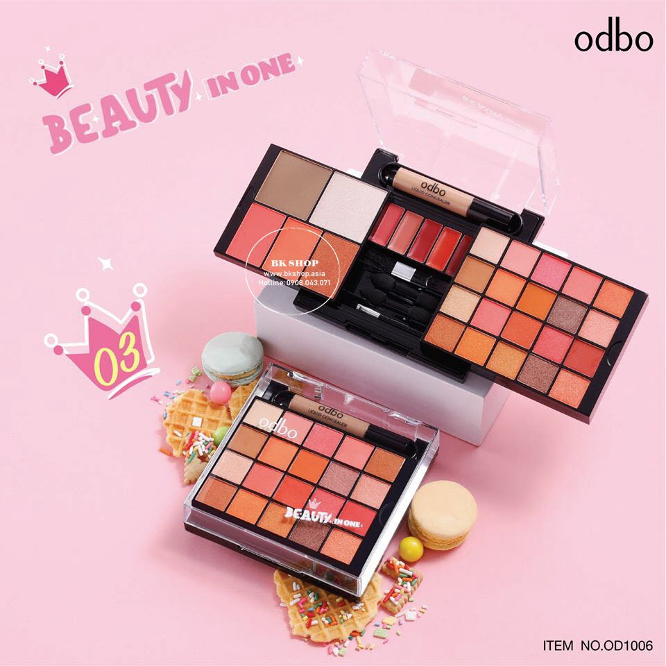 Phấn mắt Odbo Beauty In One 2 tầng có ô son môi Thái Lan