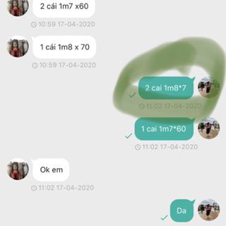 Mai sai kich thước ma noi ko nhận xong đỗ cho khach may bạn co thay ghi 1m80* 70 ma minh ghi thiếu số 0(1m8*7)  c ây goi dđ xác nhận lai 1m80*70 ok rồi. Xong giờ mai 1m87 bỏ dấu * cho chó ăn. Chẳn thà noi c nhin tưởng 1m87 roi tự mai chiều ngang theo y minh thi ok ko sao. Đằng này họ tên thừa .