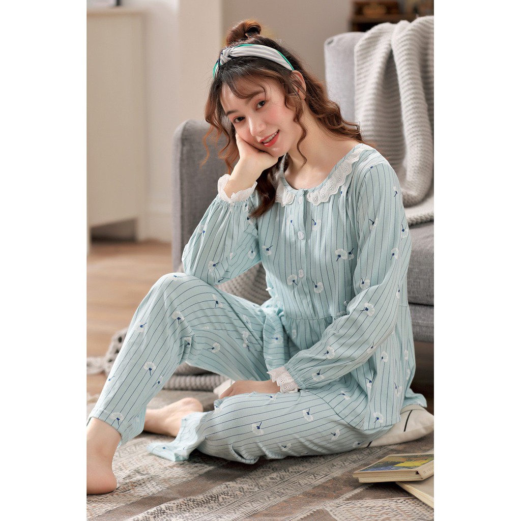 Bộ đồ bầu và sau sinh CỔ BÈO in HOA CÚC kute chất cotton siêu yêu BD920