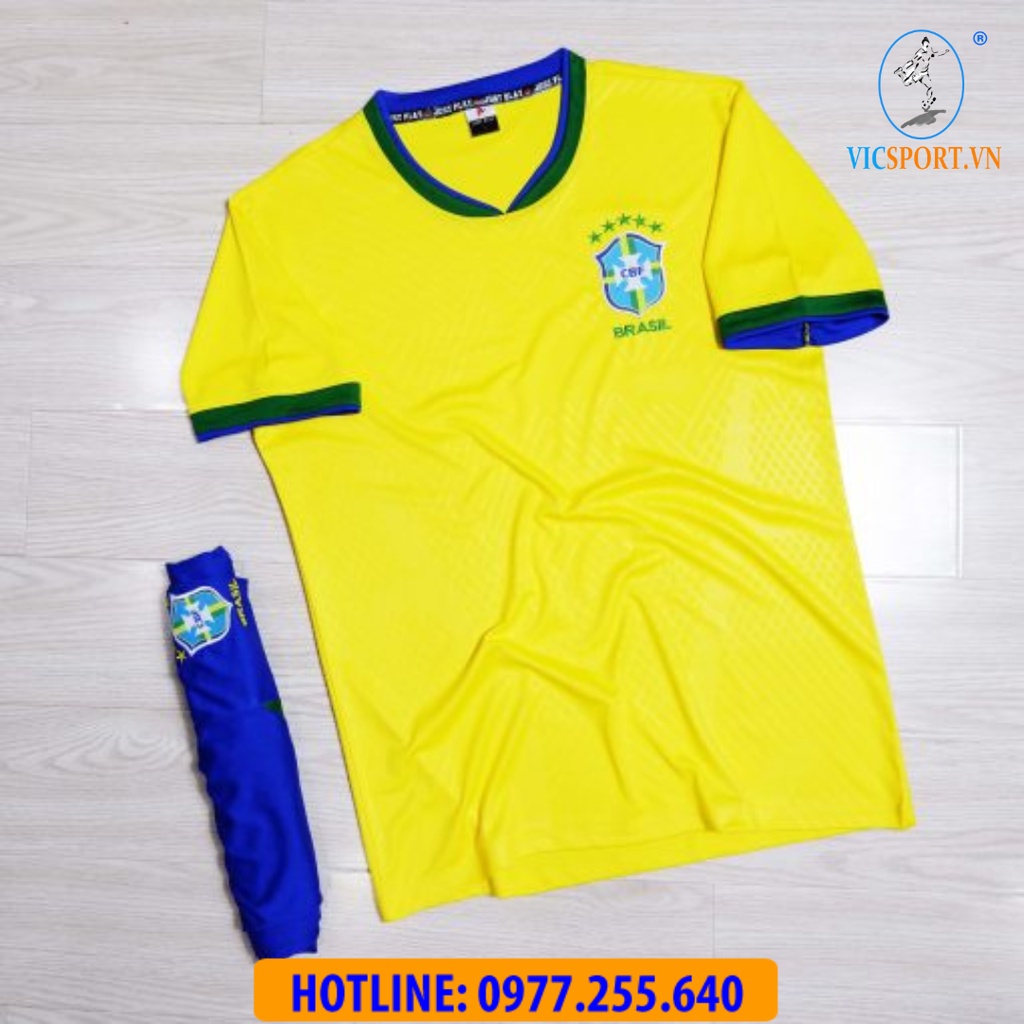 Áo Đá Bóng Brasil, Quần Áo Đá Banh Đội Tuyển BRAZIL 2022 Thun Lạnh Thoáng mát- Vicsport