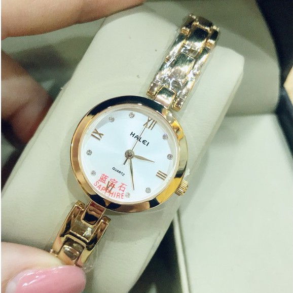 Đồng hồ Nữ Halei máy Nhật chính hãng dáng lắc mặt kính saphia dây kim loại thép không gỉ chống nước tuyệt đối hàng chát