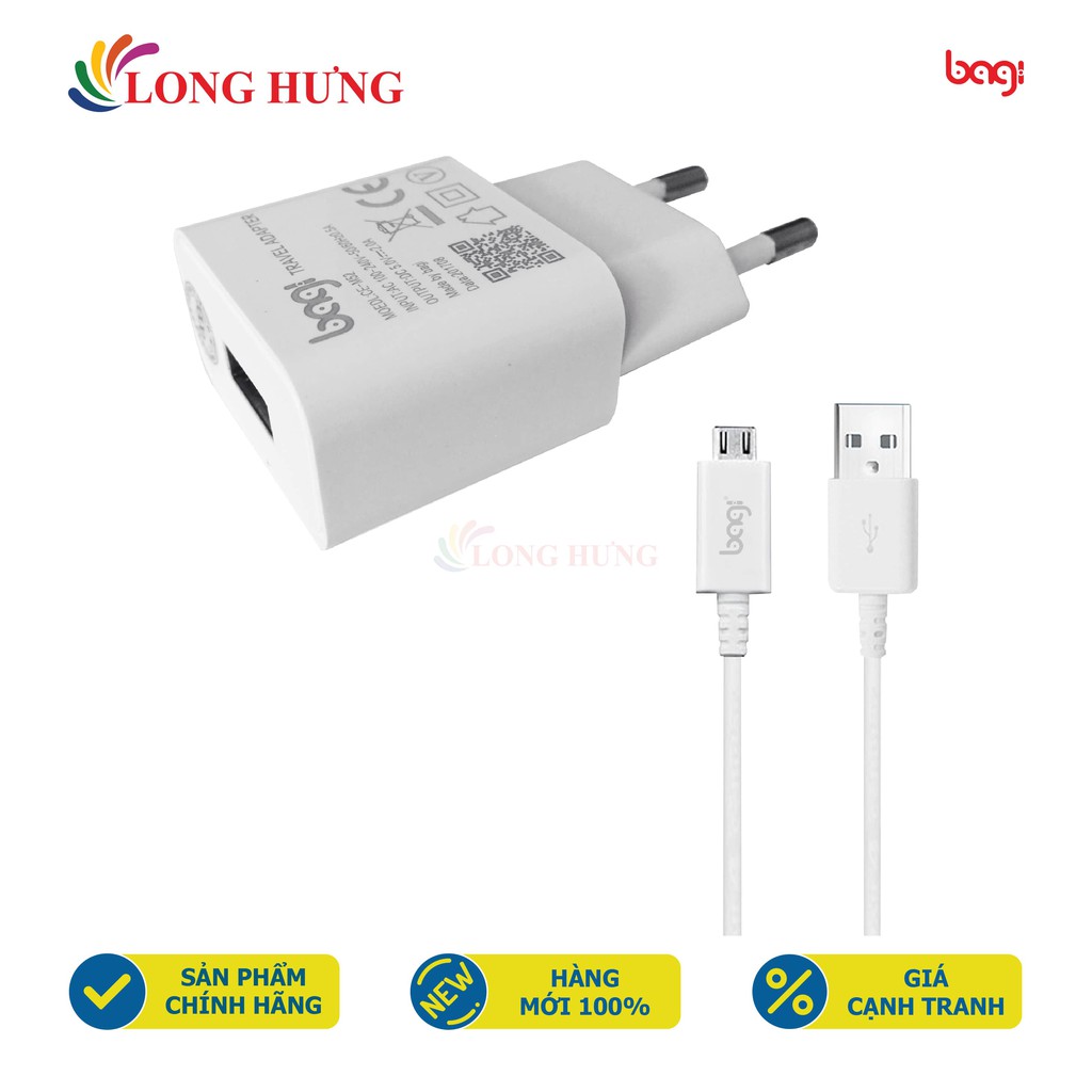 Combo cốc sạc Bagi 2A 1USB + Cáp Micro USB 1m CB-M52 - Hàng chính hãng