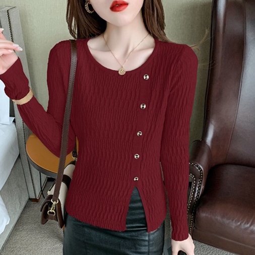 Áo len ZHELIHANGFEI tay dài xẻ tà phong cách sang trọng hợp thời trang