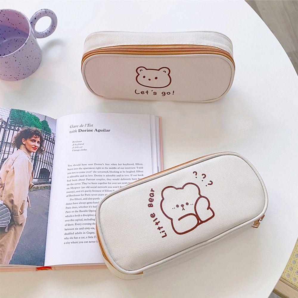 Túi Đựng Bút Đa Năng Cỡ Lớn In Họa Tiết Hoạt Hình Gấu Thỏ Xinh Xắn
