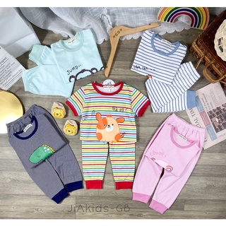 TNin84 bộ tay ngắn quần dài minkymom sọc in hình khỉ heo vịt cho trẻ từ 8kg đến 19kg