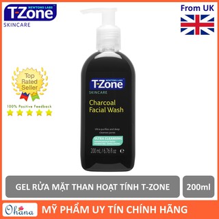 Gel Rửa Mặt Than Hoạt Tính T-Zone Skincare Charcoal Facial Wash 200ml