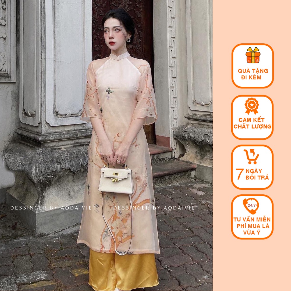 Áo Dài Cách Tân Nữ Voon Màu Be Thiết kế Áo Dài Việt Chuẩn Phom Cam kết Chất Lượng