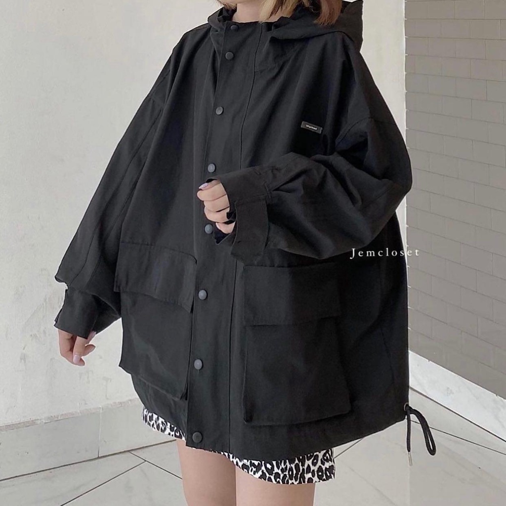 Áo khoác kaki nam nữ form rộng màu đen