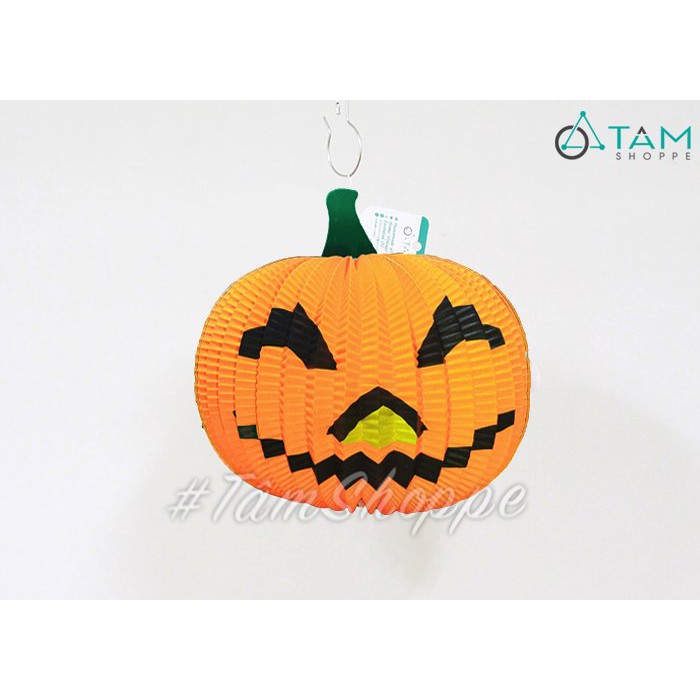 Lồng đèn giấy Halloween trái bí ngô có lá nhiều cỡ HLW-LDG-01