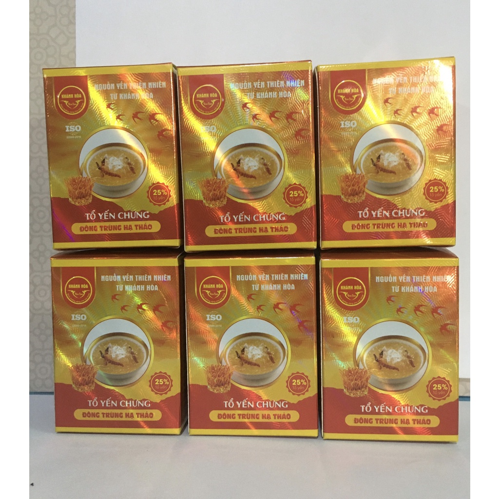 TỔ YẾN CHƯNG ĐÔNG TRÙNG HẠ THẢO. 6 LỌ KHÁNH HÒA YẾN SÀO 25%.