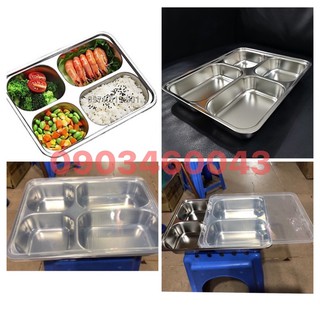Bộ khay cơm phần inox 4 ngăn sâu lòng cao cấp 28x22x4cm