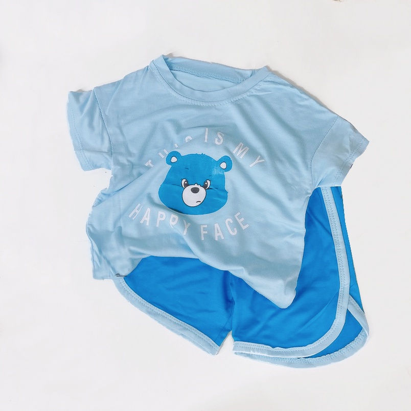 (7-16kg) Đồ bộ trai và đồ bộ bé gái cộc tay họa tiết gấu cực đẹp thoáng mát mùa hè QATE912 TB339