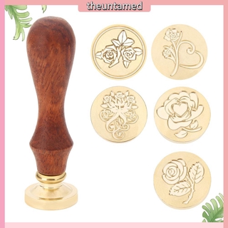 Rose Flower Wood Handle Antique Metal Sealing Wax Stamps Ancient Seal Stamp