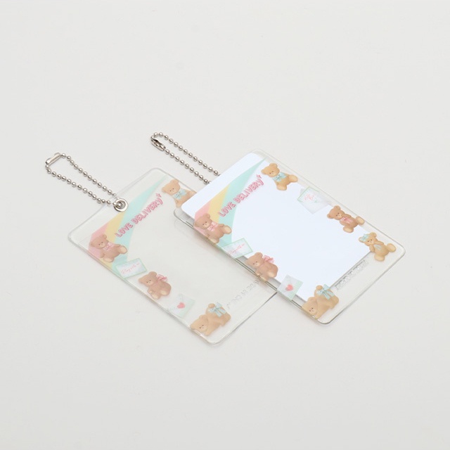 DAISO Set 2 thẻ ảnh trong suốt có móc khóa màu hồng/đen dễ thương
