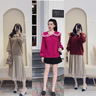 Áo len pha ren cổ bèo QC