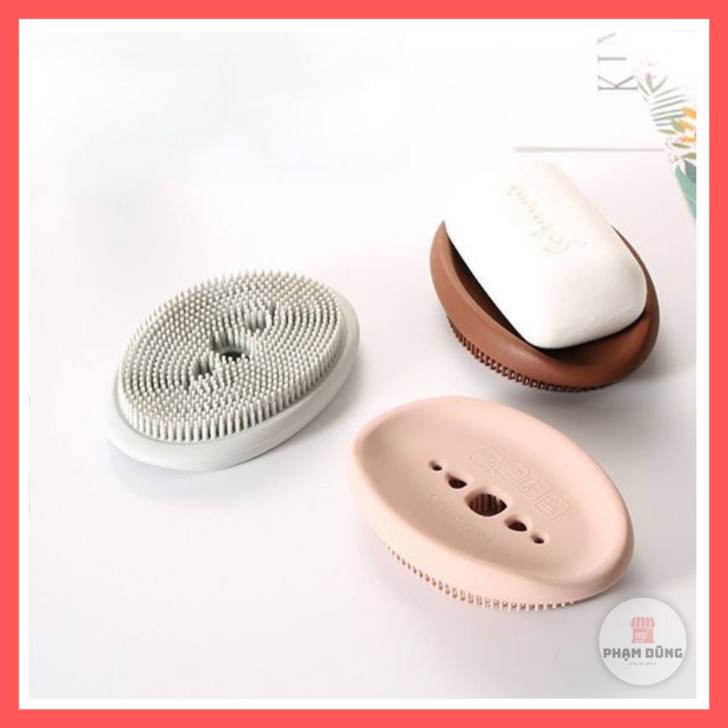 Bàn chải đa năng 3 trong 1 , bông tắm silicon kiêm khay để xà phòng