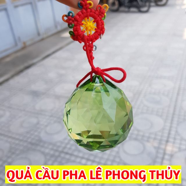 Quả cầu treo pha lê phong thủy đa giác màu xanh lục