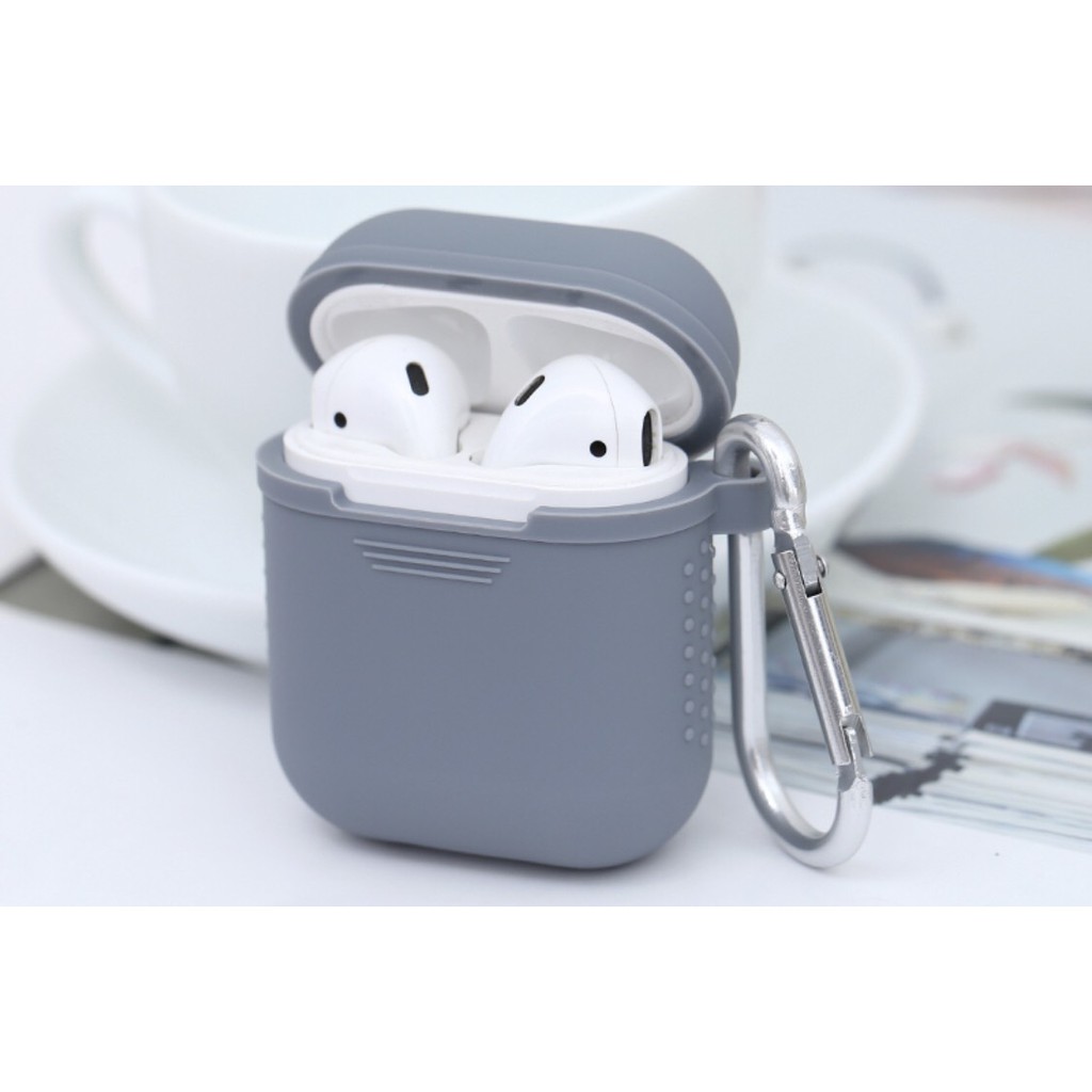 Túi đựng AirPods 1 &amp; 2 silicone kèm móc JM PDC013 Xám - Đỏ