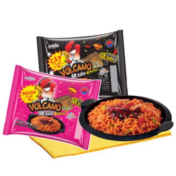 THÙNG 24 GÓI MÌ XÀO VOLCANO Vị Gà Phô Mai, Vị Gà GÓI 118G
