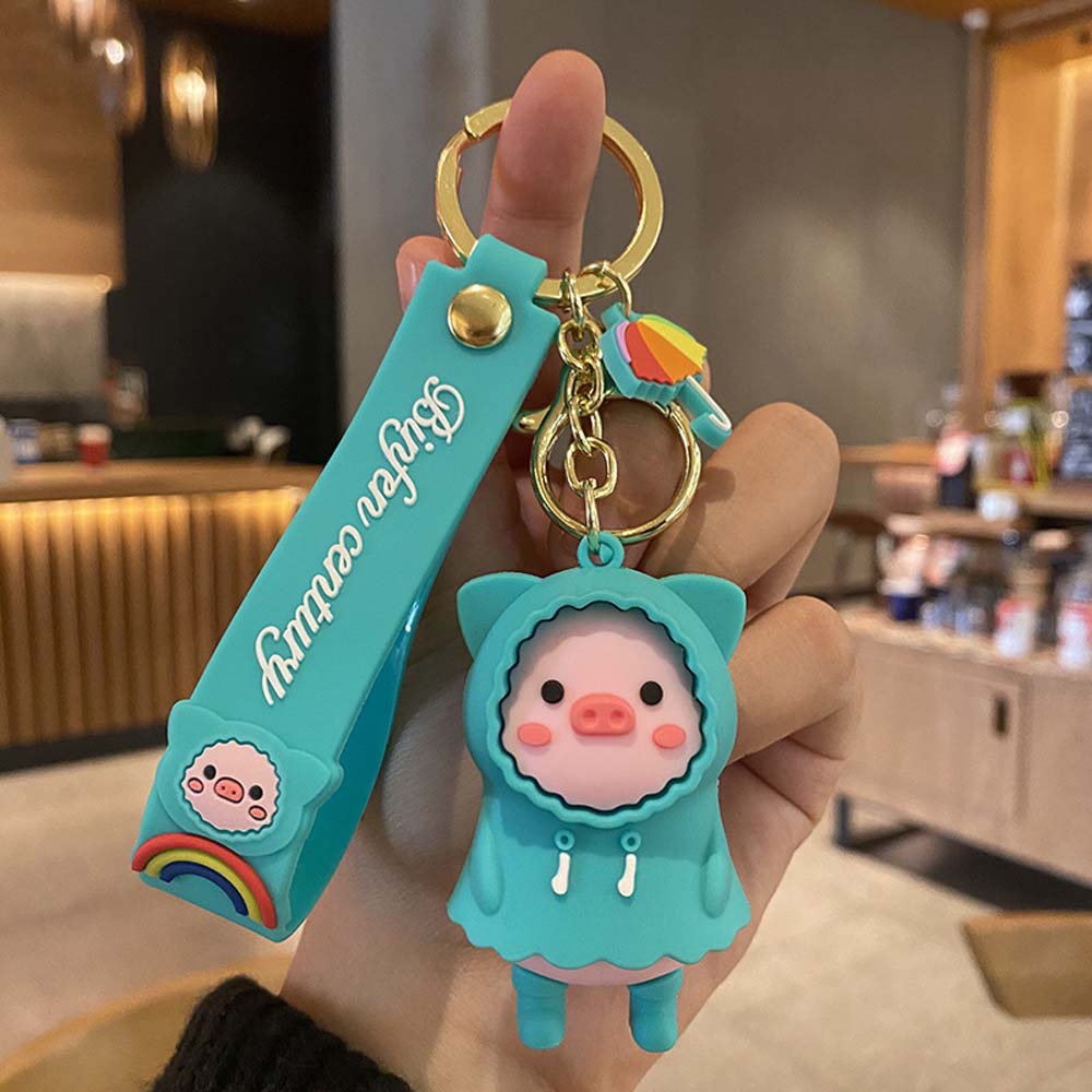 Móc Khóa Hình Chú Heo Mặc Áo Mưa Nhiều Màu Dễ Thương
