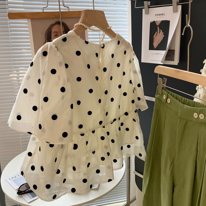 Áo Sơ Mi Chiffon Ngắn Tay Họa Tiết Chấm Bi Thời Trang Mùa Hè Dành Cho Bé Gái