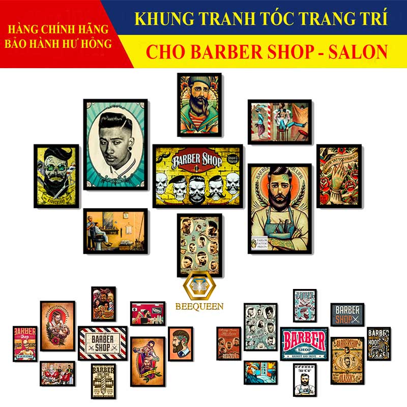 20 Bộ Tranh Tóc - Tranh Barber Shop Trang Trí Quán Tóc Có Khung và Phụ Kiện Treo Kèm Theo