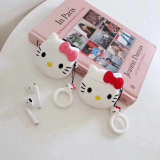vỏ bọc hộp sạc tai nghe airpods 1 2 hình Hello Kitty 3D kèm móc nhẫn dễ thương