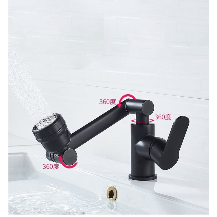 Vòi bồn rửa mặt, vòi Lavabo Nóng lạnh sơn tĩnh điện ĐEN xoay 720 độ siêu tiện dụng tặng kèm dây cấp Nóng lạnh