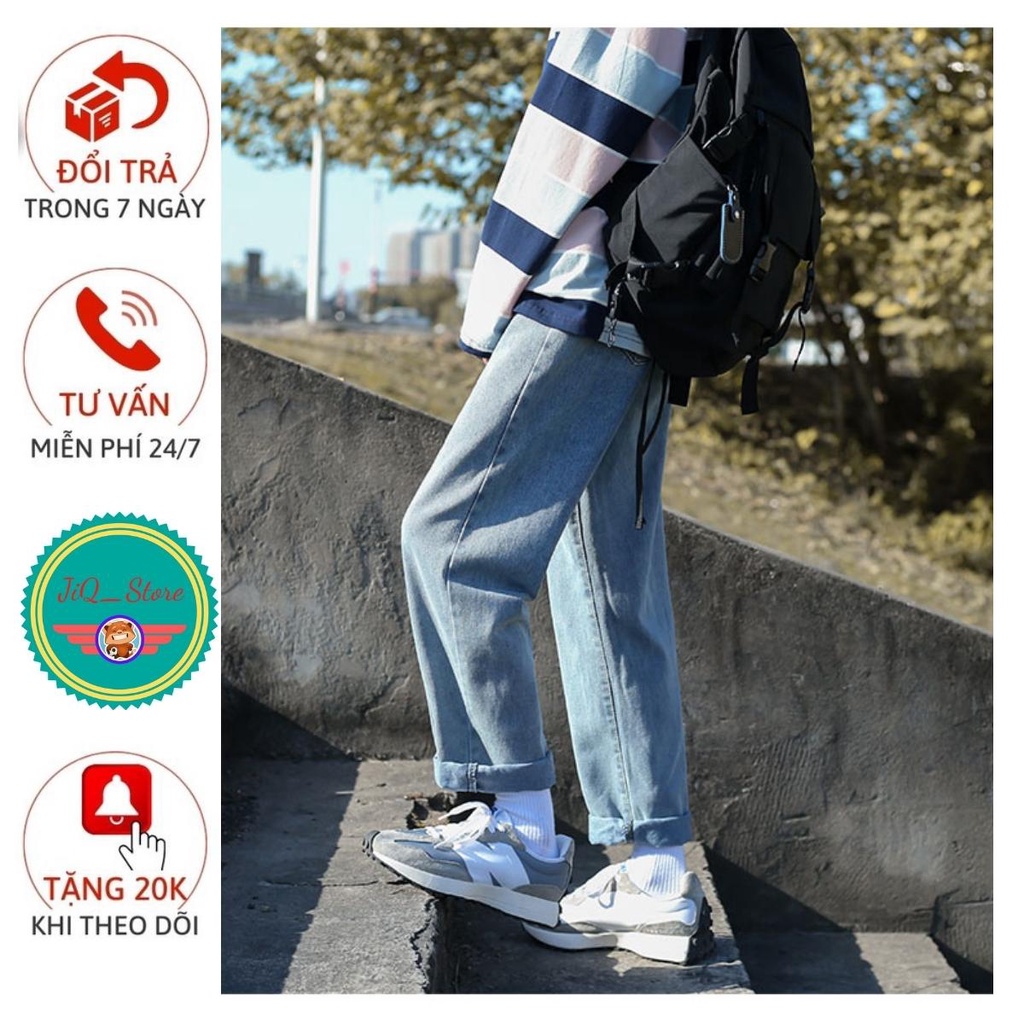 Quần baggy nam cao cấp JiQ_Store, quần jean ống suông chất bò trơn phong cách Teen 2022