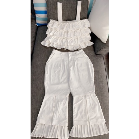 SET ÁO JEAN BÈO TẦNG + QUẦN XẺ LOE DẬP LY