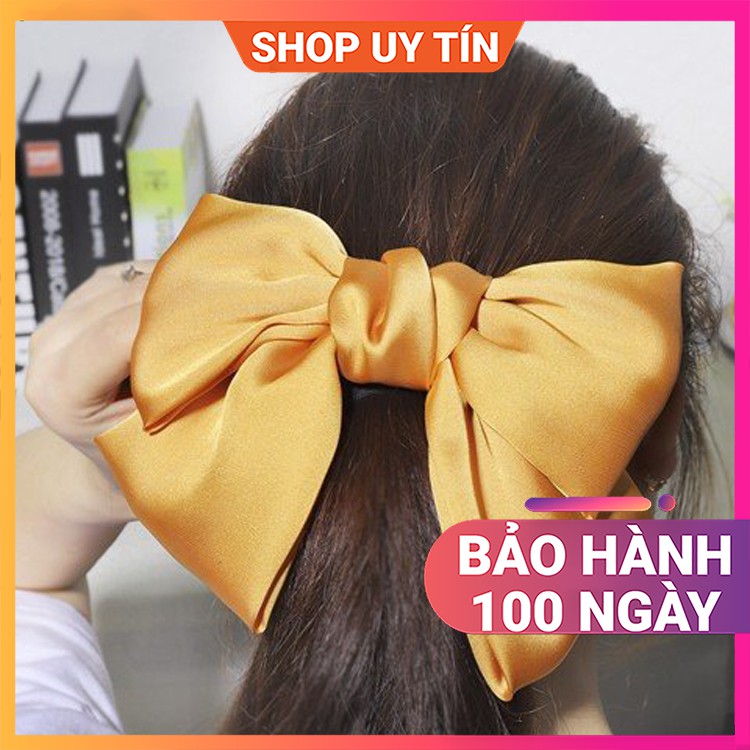 [NowShip - Giao Ngay] Kẹp Tóc Đính Nơ Lụa Cao Cấp - Cặp Tóc Nữ Đẹp Màu Vàng Nghệ