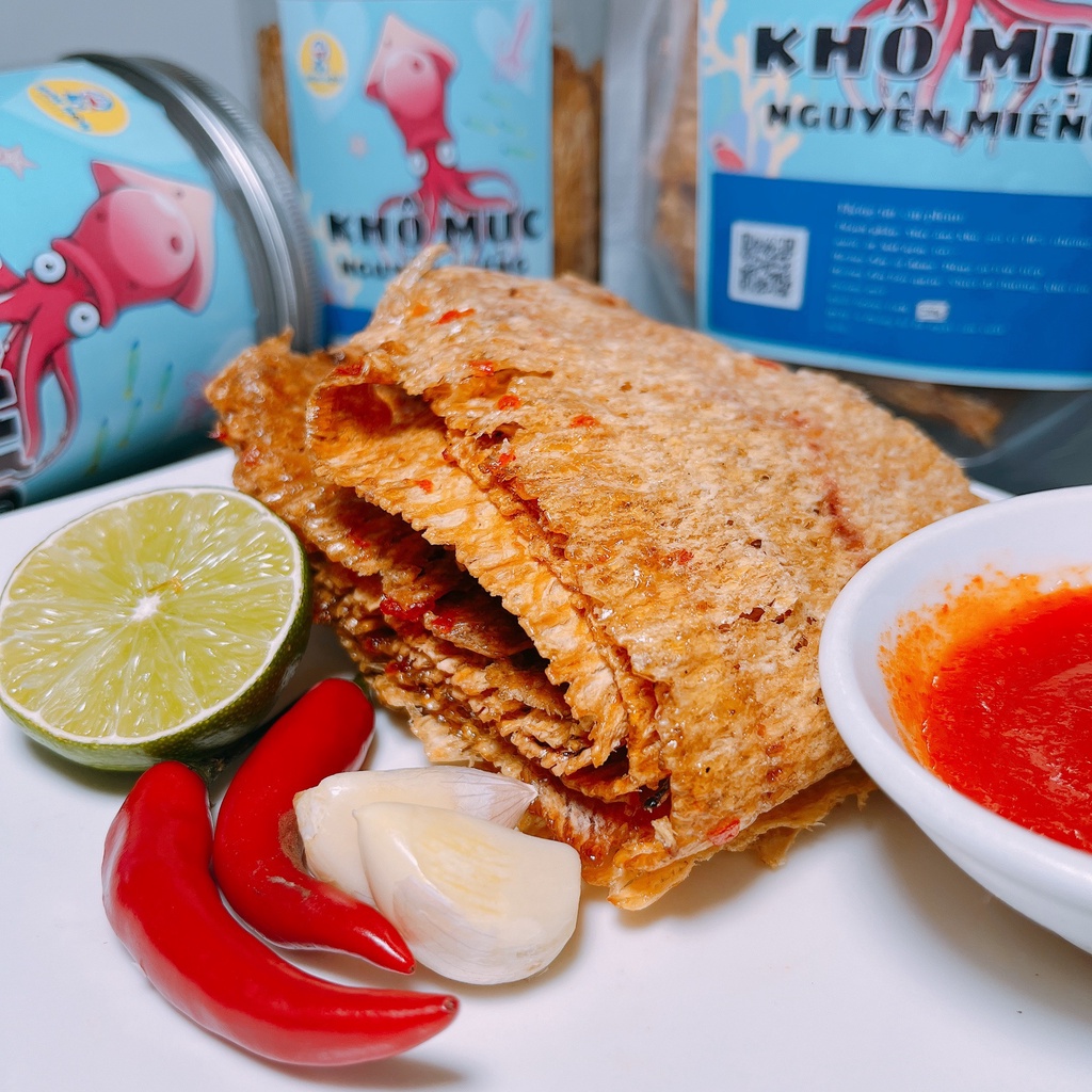 Khô mực tầm nguyên miếng 200g ăn vặt Mon Mon vừa ngon vừa rẻ - Đặc sản Phan Thiết