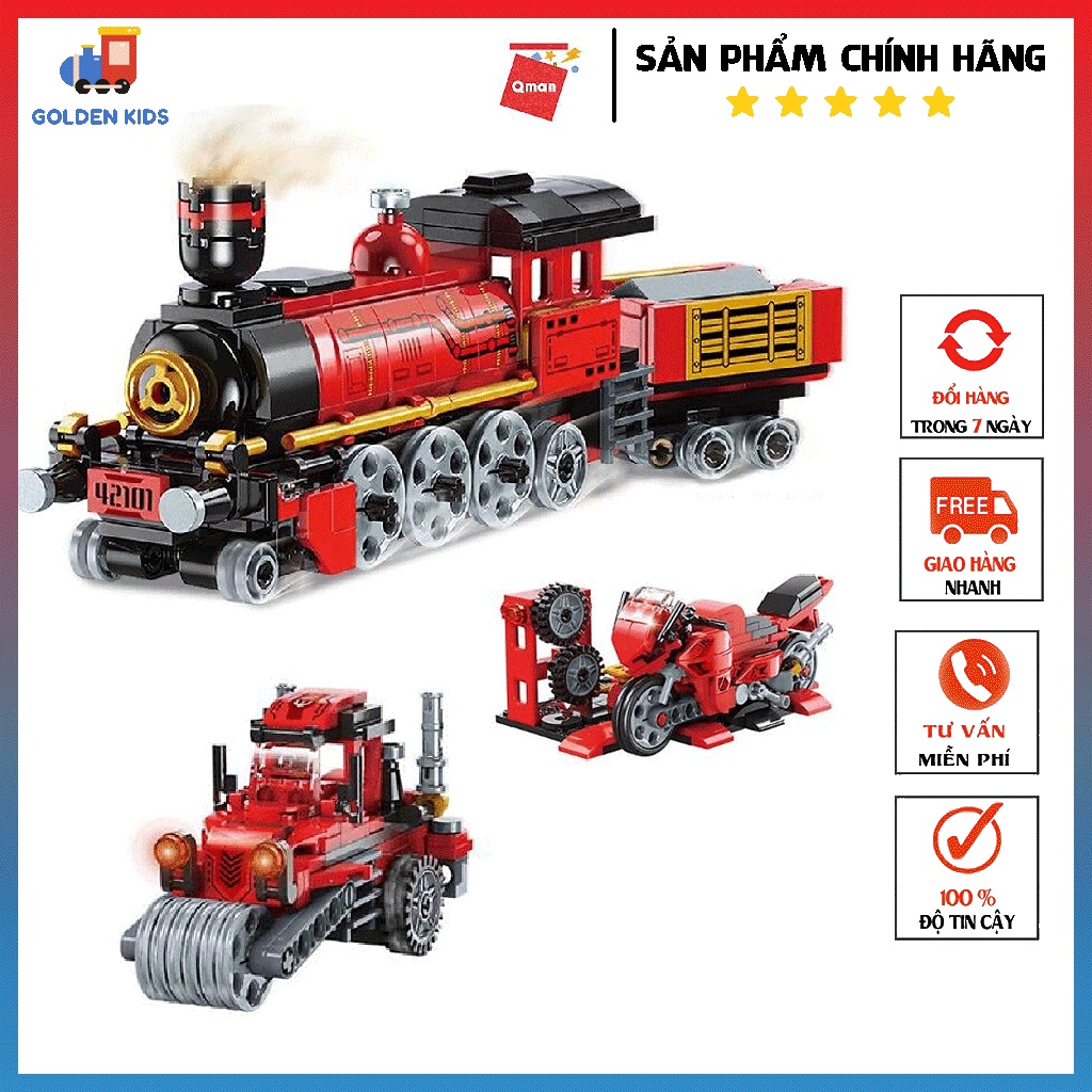 Đồ chơi xếp hình tàu hỏa, Lego tàu hỏa - QMAN 42101 - Bộ xếp hình biến đổi 3 trong 1 với 305 chi tiết - Đồ chơi giáo dục