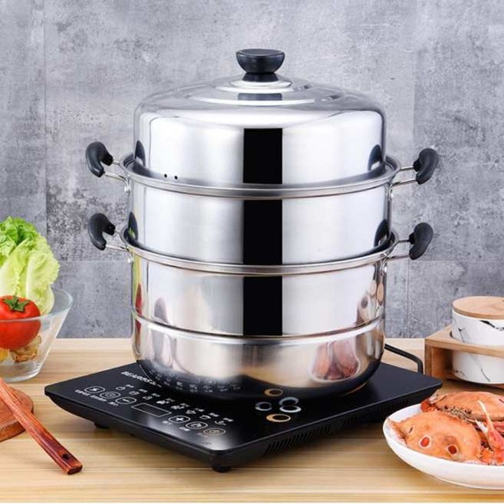 Nồi Hấp 3 Tầng 28cm Đa Năng Kèm Vỉ, Inox Cao Cấp