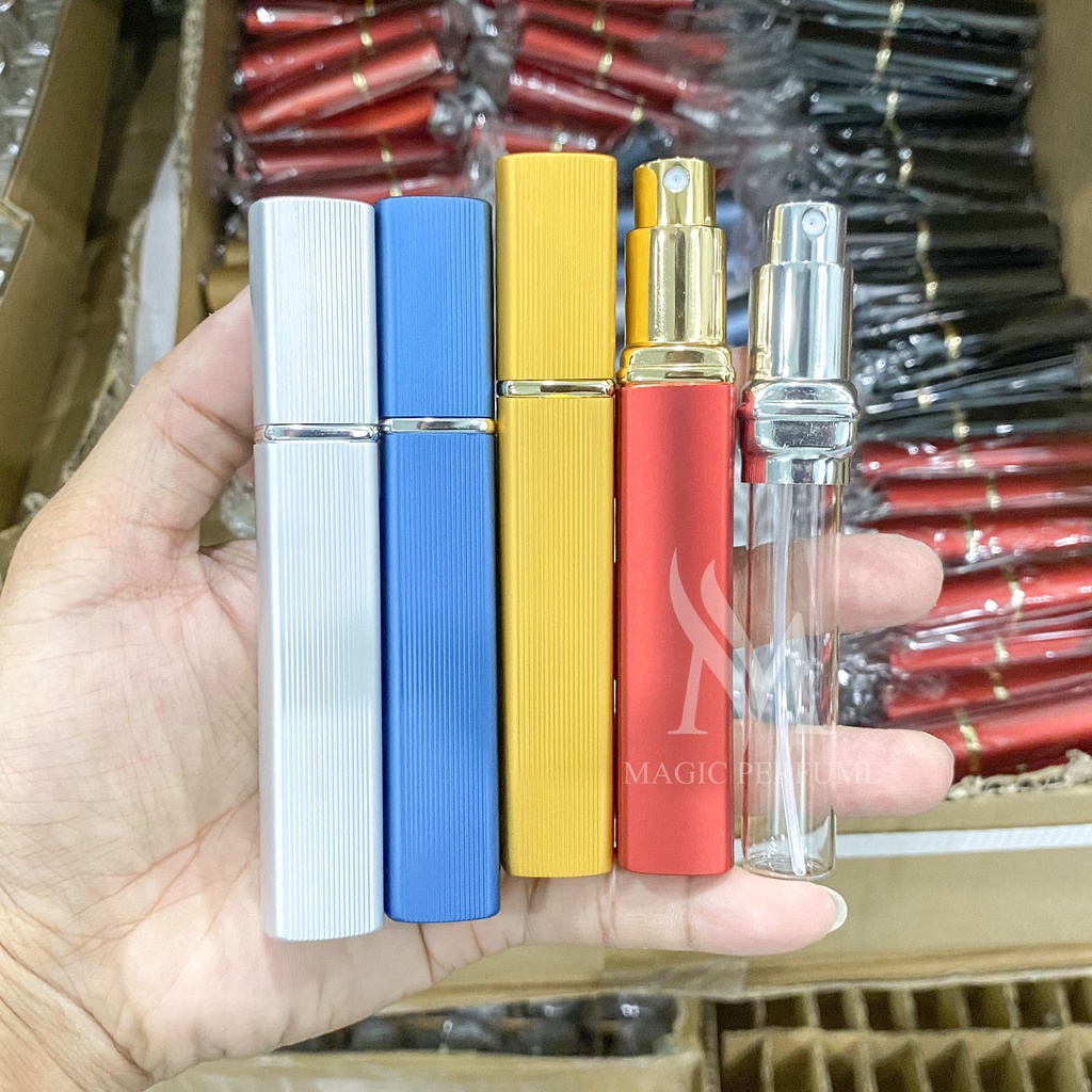 Chai lọ đựng nước hoa, ống bơm nước hoa vỏ nhôm vuông 2 lớp dung tích 12ml